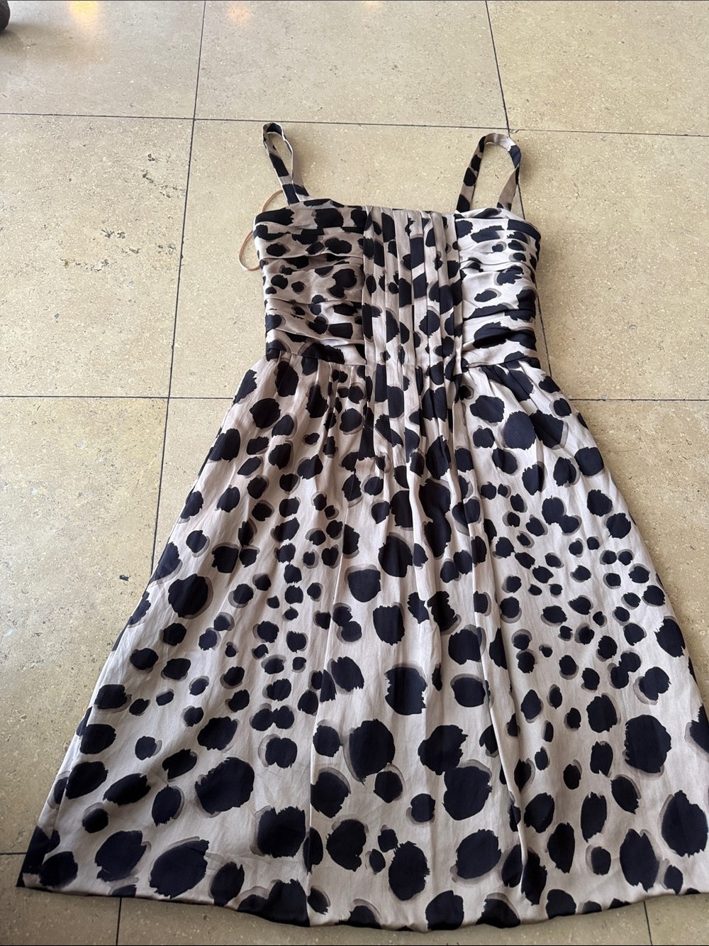 Moschino Black Polka Dot Midi Dress on Cream silk